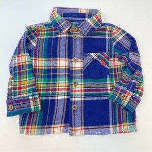 Baby Joules Plaid Flannel Hamish Shirt Navy Blue Tartan 0-3 Months